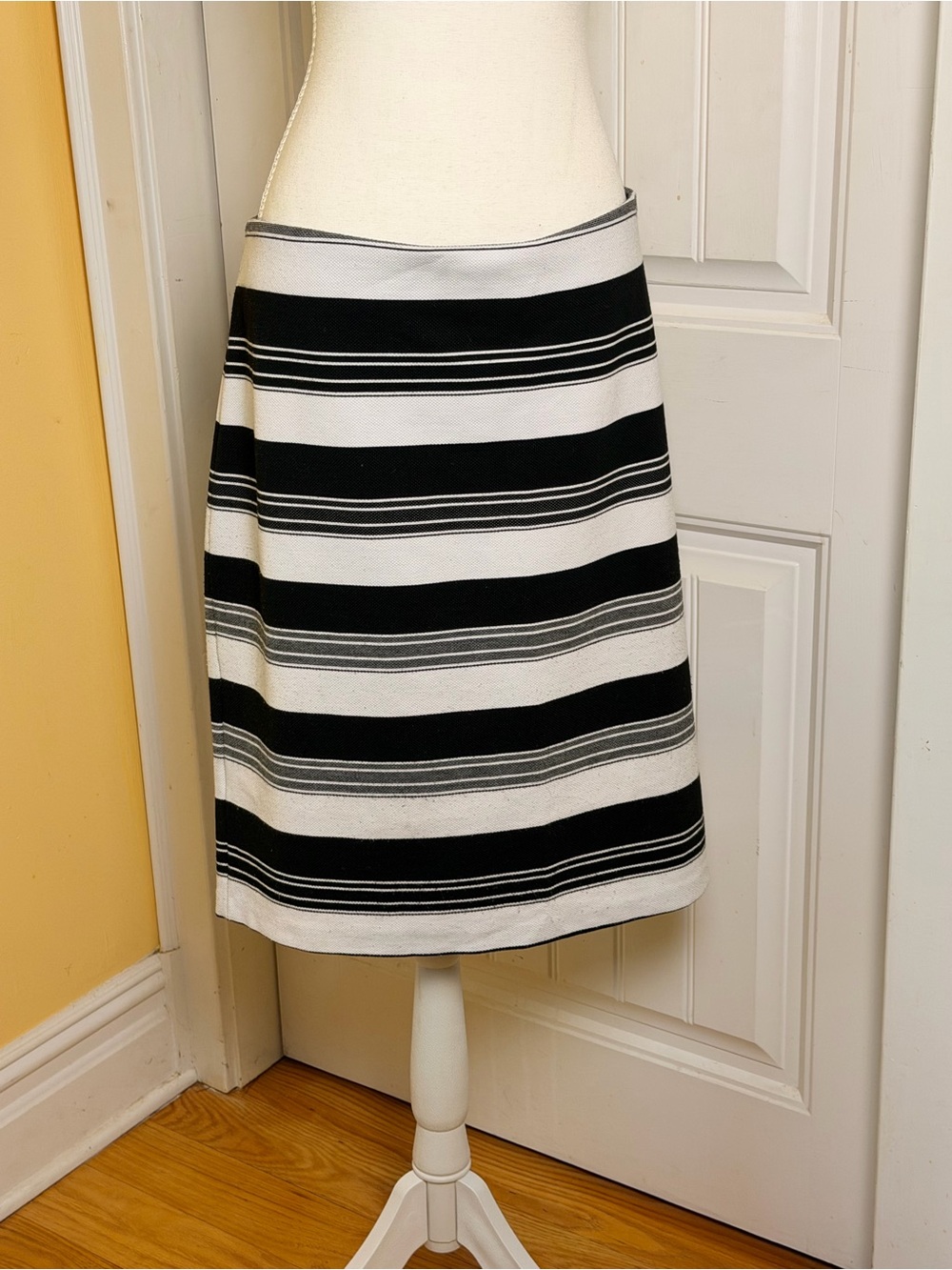 Roz & Ali Black and White Striped A-Line Skirt